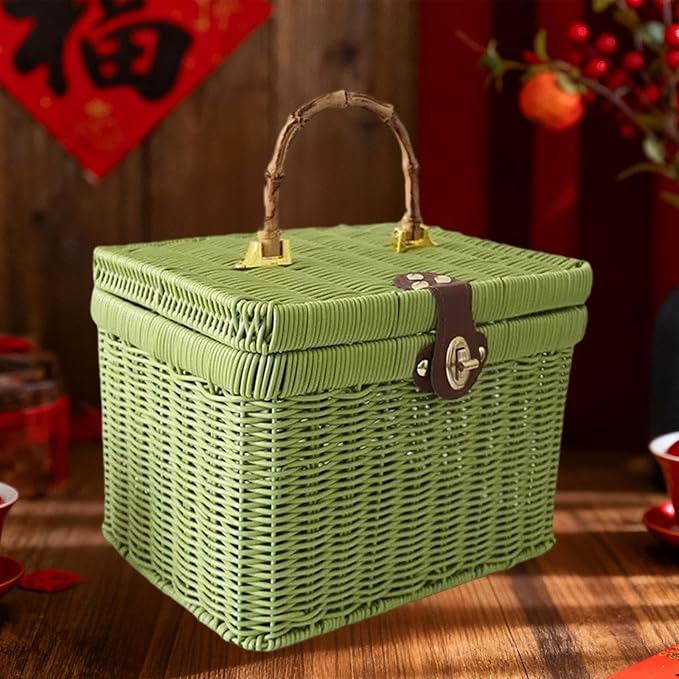 Handwoven Storage Basket, Home Decor Organizer, Decorative Storage Basket, Gift for Weddings and Outdoor Parties, Green 20x21x27cm
