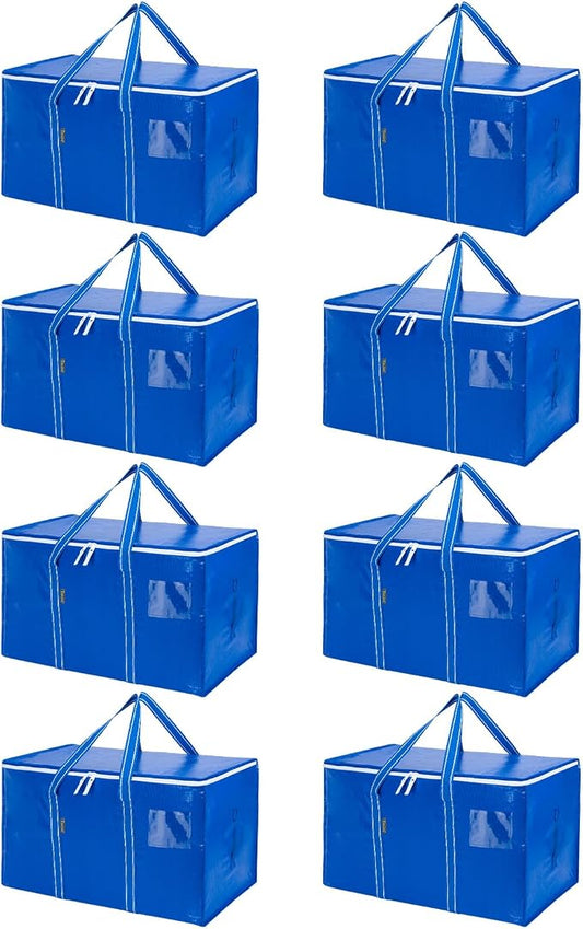 BALEINE 8-Pack Oversized Moving Bags with Reinforced Handles, Heavy-Duty Storage Tote for Clothes, Moving Supplies (Royal Blue, 8-Pack)