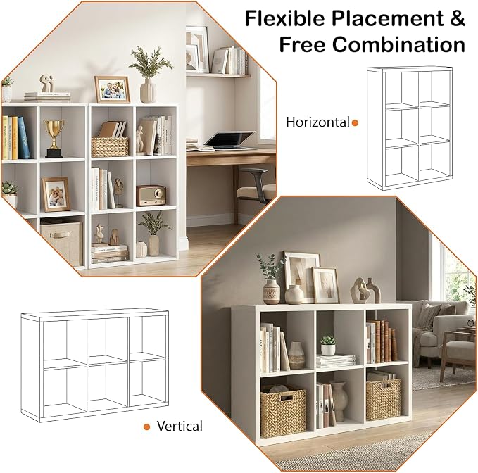 WannabeMyself【2026 Wooden Thick Frame】 6 Cube Storage Organizer with Anti-Tipping Kits, Reversible Open Back Book Shelf,Bookcase for Living Room,Bedroom,Entrance Hall,Office,11.6×36.3×24.6,White
