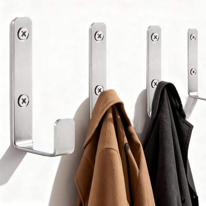 Heavy Duty Hooks, Stainless Steel Hooks for Hanging, Wall Mount Hook, Coat Hook, Wall Hooks Towel Hook Silver Hooks (4 Pack)