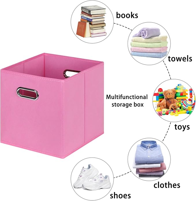 Fabric storage bins Cubes, Fabric Cube Organizer with Handle, Foldable Cube Bins for Cloth or Accessary Storage, 11x11x11, Set of 3, (Pink)