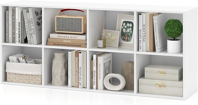 Giantex 8-Cube Bookcase, 3-Tier Cubby Bookshelf, Horizontal Vertical Display Rack with Anti-Tipping Kits, Modern Storage Organizer Shelf Unit for Bedroom, Living Room, Study (White, 8-Cube)