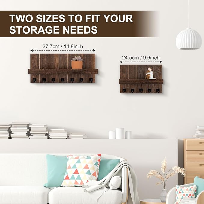 Key Holder for Wall, Decorative Key Holder with Shelf, Key and Mail Holder Wall Mount, Farmhouse Decor with 7 Key Hooks for Keys, Coats, ect.