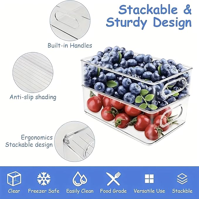 7 Pack Refrigerator Organizer Bins | 4 Sizes Stackable Clear Pantry Storage Bins with Handles for Fridge, Shelves, Drawer, Snack Organizer for Home & Kitchen