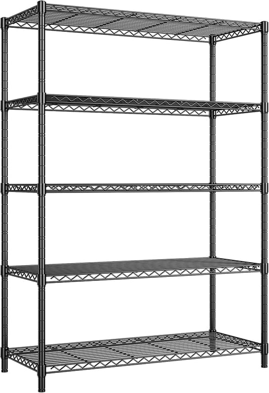REIBII 72''H Metal Shelving 5-Tier Storage Shelves,1100lbs, Kitchen Pantry | Adjustable wire shelves,220 lbs/shelf, safety locks,adjusatble leveling feet,tool-free setup,fits garage, bathroom,commercial