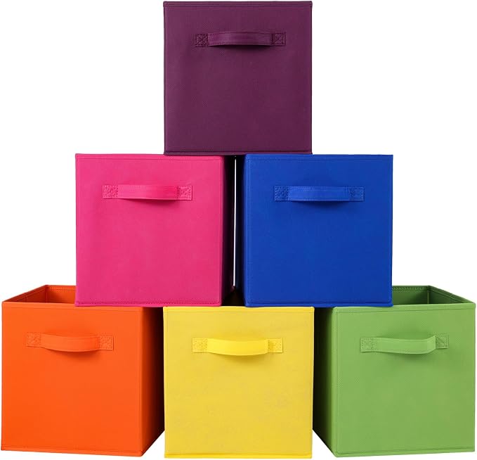 Stero Fabric Storage Bins 6 Pack Fun Colored Durable Storage Cubes with Fabric Handles Foldable Cube Baskets for Home, Kids Room, Closet and Toys Organization Multi Colors-1