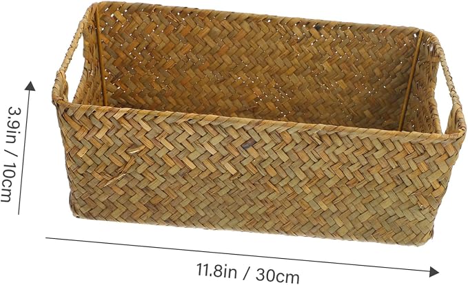 Luxshiny Handwoven Decorative Woven Basket Multipurpose Food and Vegetable Holder Compact Vintage Storage Organizer for Bedroom Living Room Bathroom Office
