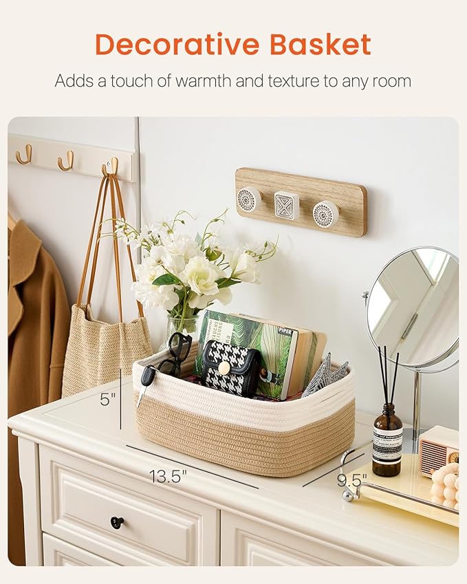 KALLAX Small Woven Storage Basket for Organizing, 13.5x9.5x5 inches, 3 Pack | Shelf baskets for closet organization, toy storage and home decor, Perfect as empty gift baskets for holidays, White & Brown