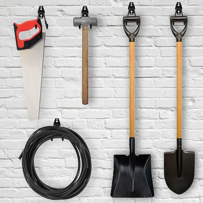 6 Pack Garage Hooks Heavy Duty - Supports 100 lbs | Utility Steel Garage Hanger & Organizer for Organizing Garden Lawn Tools, Ladders, Garden Hose, Digging Shovel, Bikes, Ropes