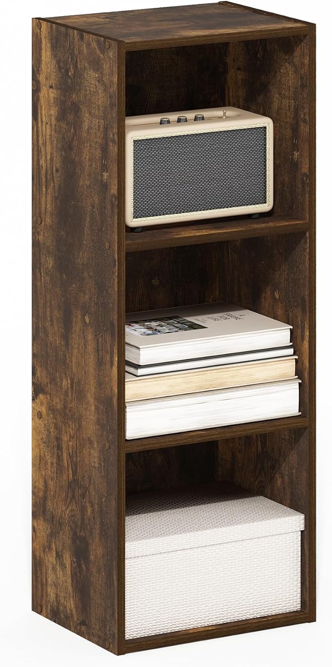 Furinno PASIR Book Shelf, 3-Tier Bookshelf, Open Storage Shelf Bookcase, Easy Assembly, 9" x 12" x 32", for Living Room, Bedroom, Home Office, Amber Pine