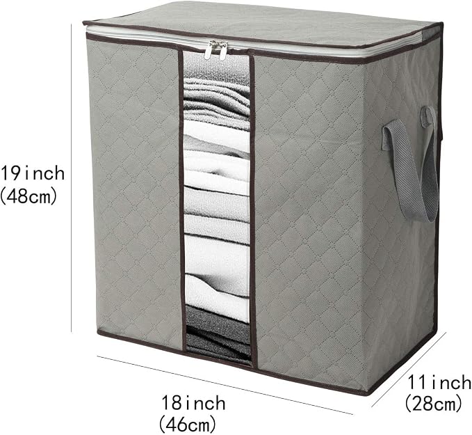 Foldable Large Storage Bags 2 Pack, Clothes Quilt Blanket Pillow Bedding | 18x11x17 inch size, clear window, sturdy handles, holds comforter Under Bed Organizer