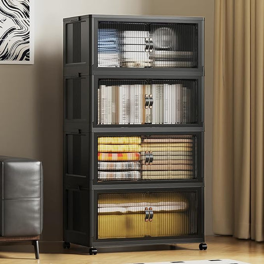 SAILUN 127Gal/508Qt Extra Large Stackable Storage Bins Folding Collapsible Storage Bins with a Lid, Closet Organizers Black 28" W x 17" D x 61" H