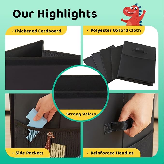 Large Toy Box with Lid,Collapsible Toy Storage with Dividers,Black | 25"x13"x16",83L Large Capacity,Sturdy Kids Organizer,Toybox,Toy Chest for Boys & Girls,Living Room,Nursery,Bedroom,Playroom