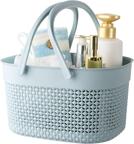 rejomiik Portable Plastic Shower Caddy Basket with Handles, Blue | Organizer Storage Tote Toiletry Bin for Bathroom, College Dorm Essentials, Kitchen, Camp, Gym