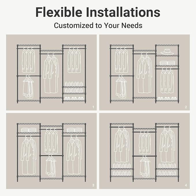 VIPEK V5 Portable Closet Wardrobe Heavy Duty Clothes Rack, Freestanding Clothing Racks with 4 Hang Rods & 8 Shelves, Adjustable Custom Closet Racks, 68.9" L x 15.7" W x 76.4" H, Max Load 890LBS, White