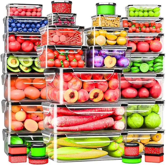 RockBerry 66 Pcs Food Storage Containers with Lids Airtight | Total 19075ML Stackable Kitchen Bowls Set(31 Containers,31 Lids) BPA Free Leak proof Plastic Boxes-Microwave safe