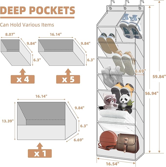 STORAGE MANIAC Over the Door Shoe Organizer Heavy-Duty Large Deep Pocket Hanging Shoe Organizer Shoe Rack Door Closet Shoe Organizer for Wall, Dorm & Narrow Door Storage Shoe Holder Oat Beige, 1 Pack