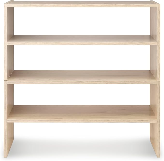 Whitmor Stackable 31" Extra Wide 2-Shelf Storage Organizer, Light Brown，2 Pack