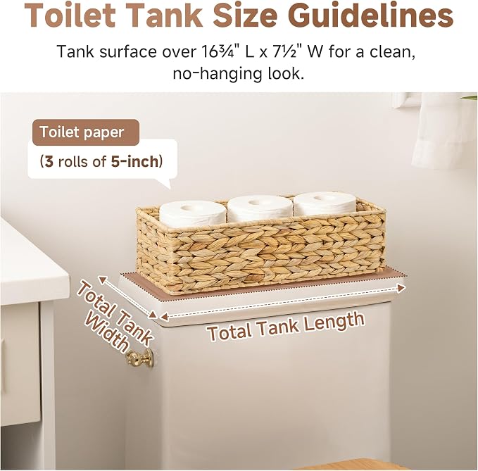 StorageWorks Wicker Toilet Paper Basket, Toilet Tank Basket for Bathroom | Water Hyacinth Storage Baskets for Toilet Tank Top, Pantry, Back of Toilet Basket, Bathroom Baskets for Organizing, 2-Pack