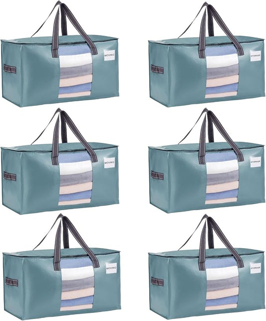 VENO Moving Bags, Wide Open Top, Clear Window, Light Blue, 6 Pack | Moving boxes Alternative, Heavy Duty, Storage Bags, Clothes and Comforter Storage, Packing Supplies, College Dorm Essentials