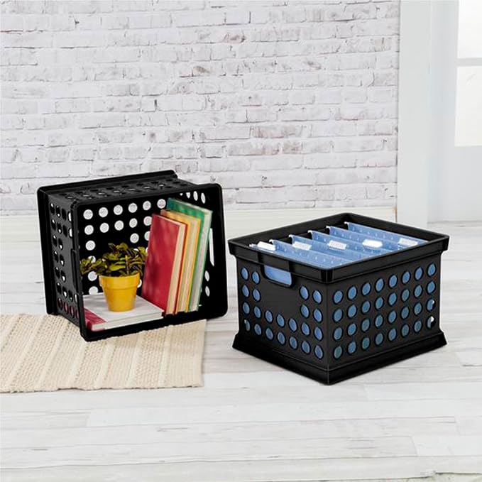 Sterilite Storage Crate Bin File Organizer for Home & Office, Black, 6-Pack | Heavy-Duty and Stackable Plastic Boxes and Containers for Desk, Cabinet, Dorm, Garage, or Utility Organization