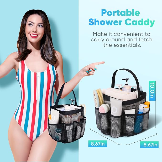 EUDELE Mesh Shower Caddy Portable for College Dorm Room Essentials, Shower Caddy Dorm with 9-Pocket Large Capacity for Beach, Swimming, Gym, Camping, Travel essentials