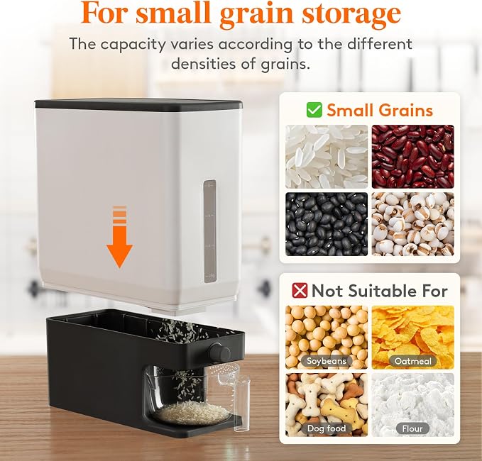 Lifewit Rice Dispenser 25 Lbs(11.3kg), Rice Storage Container Sealed Moisture Proof with Measuring Cup for Kitchen Pantry Household, BPA-Free, 1 Pack Black