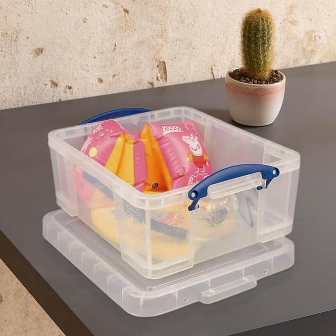 Really Useful Box 17L Plastic Storage Bins, 4 Pack | Containers with Snap Lids and Clip Lock, Clear