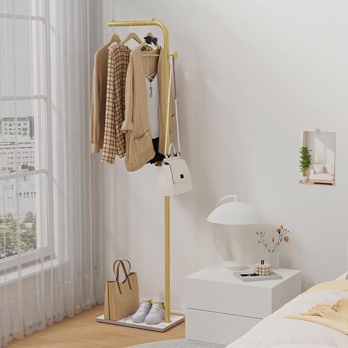 OUTBROS Freestanding Coat Rack, Garment Racks with Hook, 70.8“hign, Gold | Portable Modern Hanger, Sturdy Metal Clothing Rack, Used in Bedroom, Entrance and Living Room