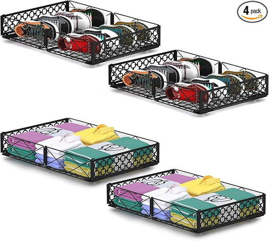 NADAMOO Under Bed Storage with Wheels, Low Profile Rolling Organizer Bins | Ultra-low 5.4" Height, 360° Swivel Casters, Strong Metal Containers Hold Shoes, Clothing, Toys, Dorm & Home Use, 4 Pack