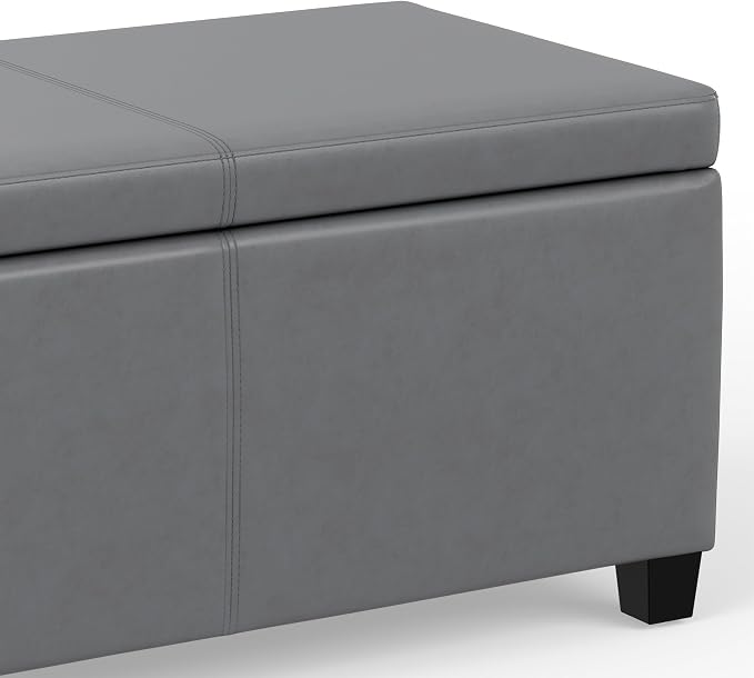 SIMPLIHOME Avalon Storage Ottoman Bench - 48" Wide x 16" High Upholstered Vegan Leather Rectangular Lift-Top Ottoman in Stone Grey, Contemporary Storage Bench for Living Room with High-Density Foam