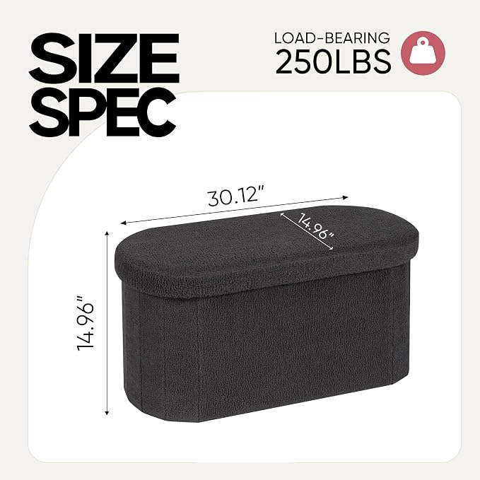 30 Inches Ottoman with Storage,Bedroom Bench with Storage, Ottoman Foot Rest for Living Room,30" L x 15" W x 15" H-Dark Grey
