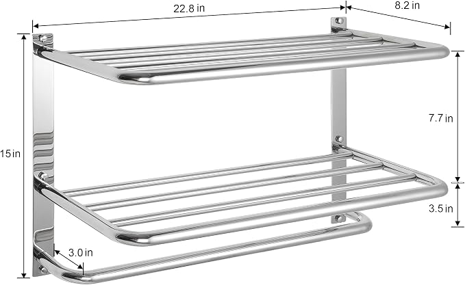 Towel Rack for Bathroom, DEWVIE 23 Inch Tower Holder with Tower Bars, SUS 304 Stainless Steel Lavatory Bath Towel Shelf Towel Hanger Wall Mount, 3-Tier (Brushed Nickel)