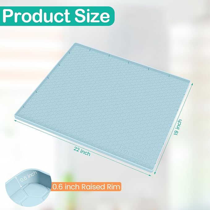Silicone Under Sink Mat 22"x19", Waterproof Cabinet Liner, LightBlue | Shelf Liner, Cabinet Protector, Home Organizer, for Kitchen, Bathroom, Multipurpose, Leak Proof, Easy Clean, Drip Tray, Clean