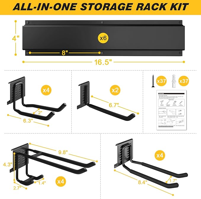 99 Inches Garage Storage, UUP Garage Organization, Wall Mount Garden Tool Organizer, Max 1000lbs Adjustable Metal Hook, Yard Shed Hanging Utility Rack, Heavy Duty Shelving for Rake Broom Mop Snowboard
