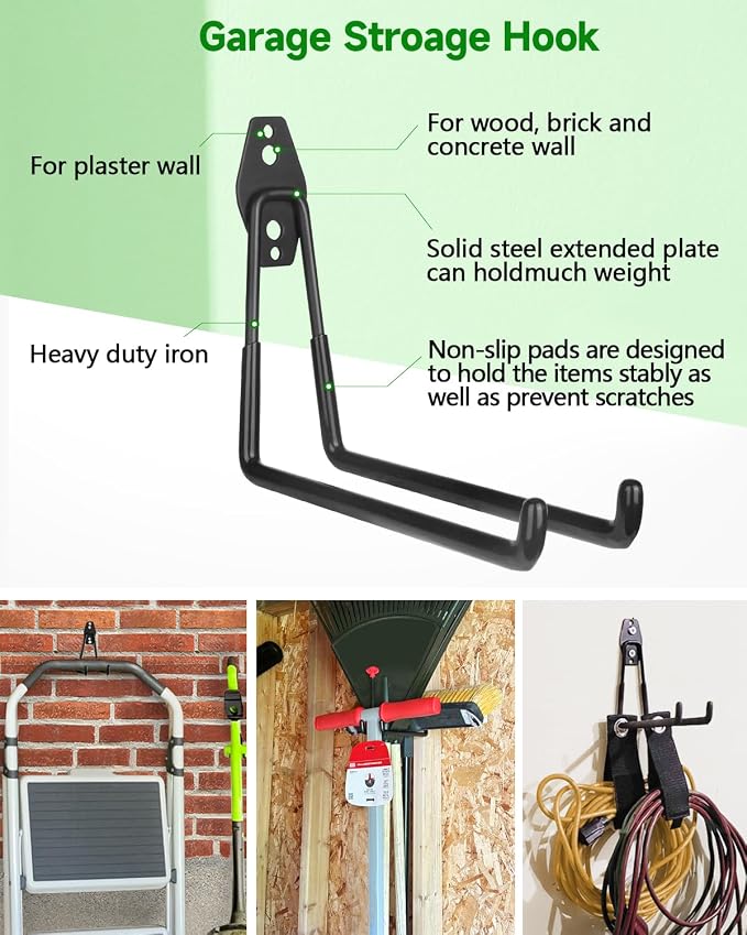PIYILO Garden Tool Organizer 48 inches with 18 Garage Wall Hooks in 9 Types | Thick Alloy Steel, Adjustable Hooks, Wear & Tear Resistant, Soft Anti-Scratch Hook Sleeves, For Yard Tools, Shovels, Shed