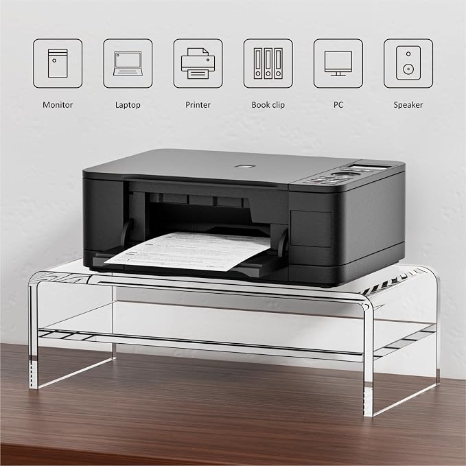 Egchi Acrylic Monitor Stand, 2 Tiers Clear Monitor Riser Computer Stand for Office, Home, Office, 5.12 Inches Hight PC Desk Stand for Keyboard Storage, Premium Platform for Laptop Printer TV Screen | for Office, Home, Office, PC Desk Stand for Keyboard...