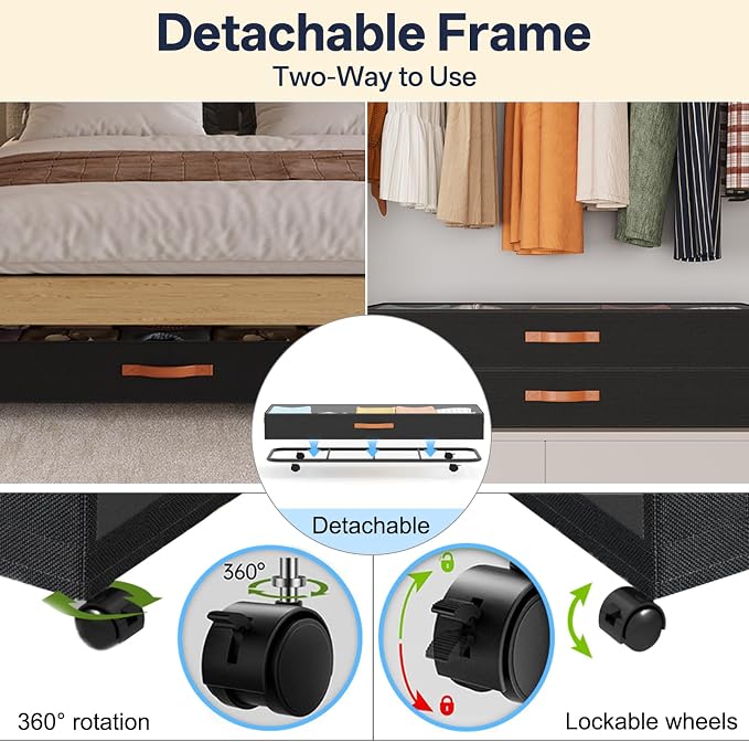 Under Bed Storage with Wheels 39inch, Extra Long Under Bed Storage Bins, Low Profile Under Bed Storage 5.5inch Height No Assemble Storage Containers, Under Bed Shoe Storage with Lids