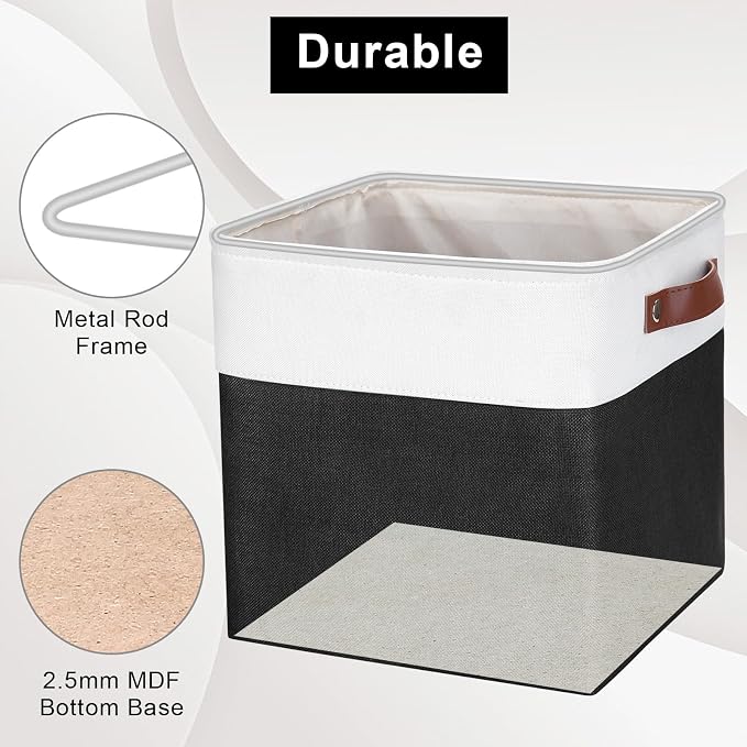 Bagnizer Collapsible Fabric Storage Cubes 11x11 Cube Storage Bins, 4 Pack Closet Baskets Box with Handles for Organizing, Shelf, Toys, Clothes, Home, Office, Nursery (Black&White)