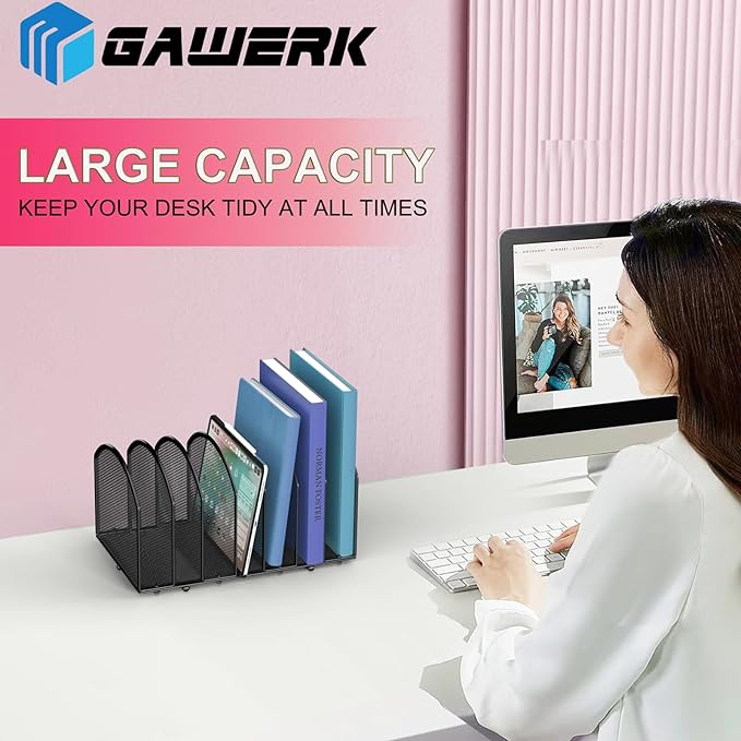 Gawerk 7-Section Desk File Organizer, Mesh Desktop File Sorter for Office