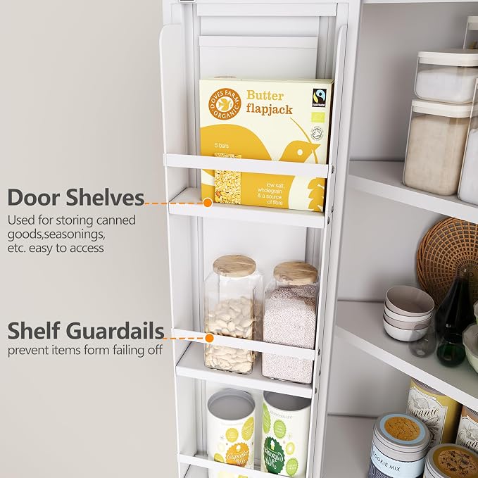 GAIOUS 74.8" Tall Metal Food Cabinet, White Kitchen Pantry Cabinet, Storage Cabinets with 4 Door and 4 Adjustable Shelves, Steel Freestanding Cupboard for Kitchen Dining Room Living Room Bathroom