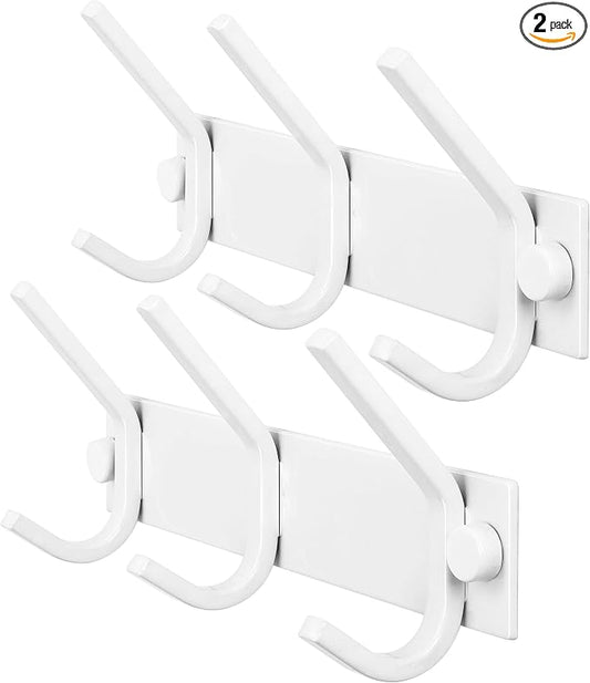 WEBI Coat Rack Wall Mount,Coat Hooks Wall Mounted,Coat Hanger Wall,Hook Rack Rail,3 Hooks for Hanging Coats,Hats,Jacket,Clothes,White,2 Packs
