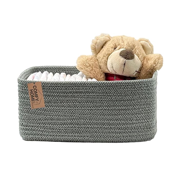 COMFY-HOMI 11.5"x7.5"x4.7" Storage Baskets for Organizing | Cotton Rope Woven Basket | Toy Storage Bin Box | Basket for Shelves, Closet Organizer Bin, Decorative Closet Shelf, 1 Pack