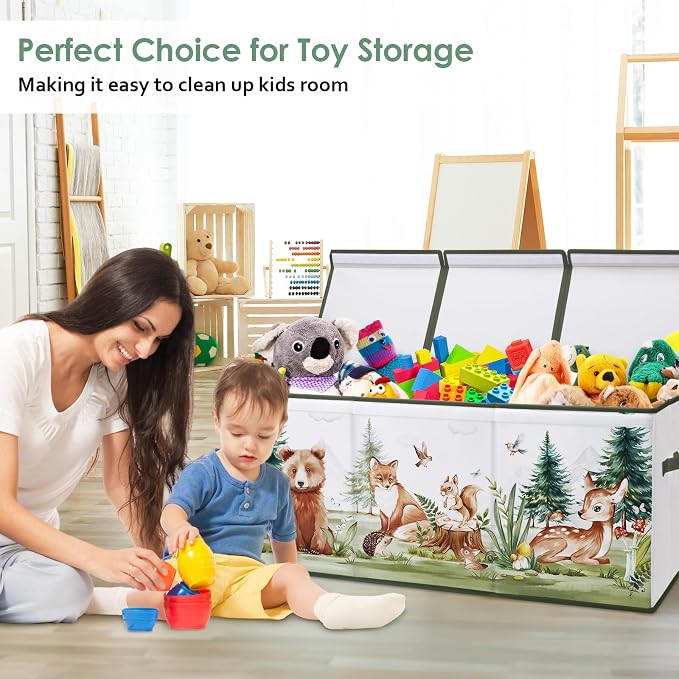 Large Toy Box Collapsible Chest Organizer with Flip Lid for Kids | Oxford Storage Box with Handle for Boy Girl Sturdy Waterproof Organizing Decor for Bedroom Playroom Nursery 37.7×12.5×15.7''