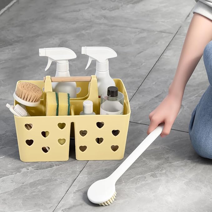 Portable Shower Caddy Plastic Shower Basket Organizer with Handle, Yellow | Divided Bathroom Caddy Storage Cleanning Caddy Tote for College, Dorm Room, Kitchen