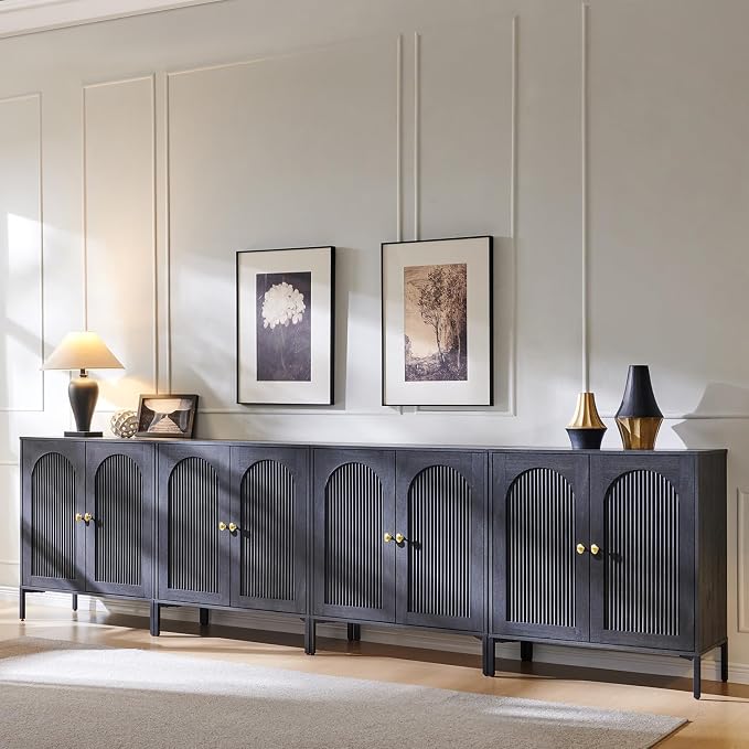 IFGET 123.5" W Modern Arch Sideboard Buffet Cabinet with Storage, Dark Grey | Fluted Arched Sideboard Cabinet w/Adjustable Shelves, Wood Modular Kitchen Cabinet for Dining& Living Room, Entryway