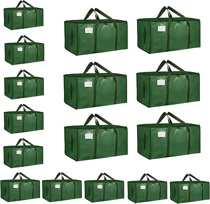 16 Pack-Extra Large Heavy Duty Moving Bags - Waterproof Storage Totes with Handles & Zippers, Foldable for College Dorm, Storage (olive green)