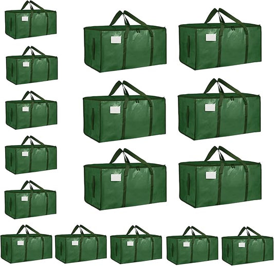 16 Pack-Extra Large Heavy Duty Moving Bags - Waterproof Storage Totes with Handles & Zippers, Foldable for College Dorm, Storage (olive green)