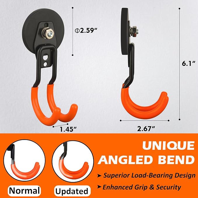 MUTUACTOR Updated Strong Magnet Hooks,20lbs Anti-Scratch Heavy Duty Magnetic Garage Hooks,2PCS Double Storage J-Hooks with Magnetic for Organizing Garden Hose Electric Cables Shovels