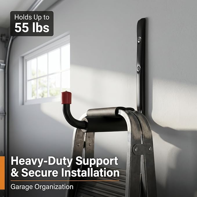 CBWLWJ 6 Pack Garage Hooks Heavy Duty, Multi Functional J Hooks, 9.48 inch Anti Slip Ladder Hooks for Bikes, Chairs, Garden Tools and More.